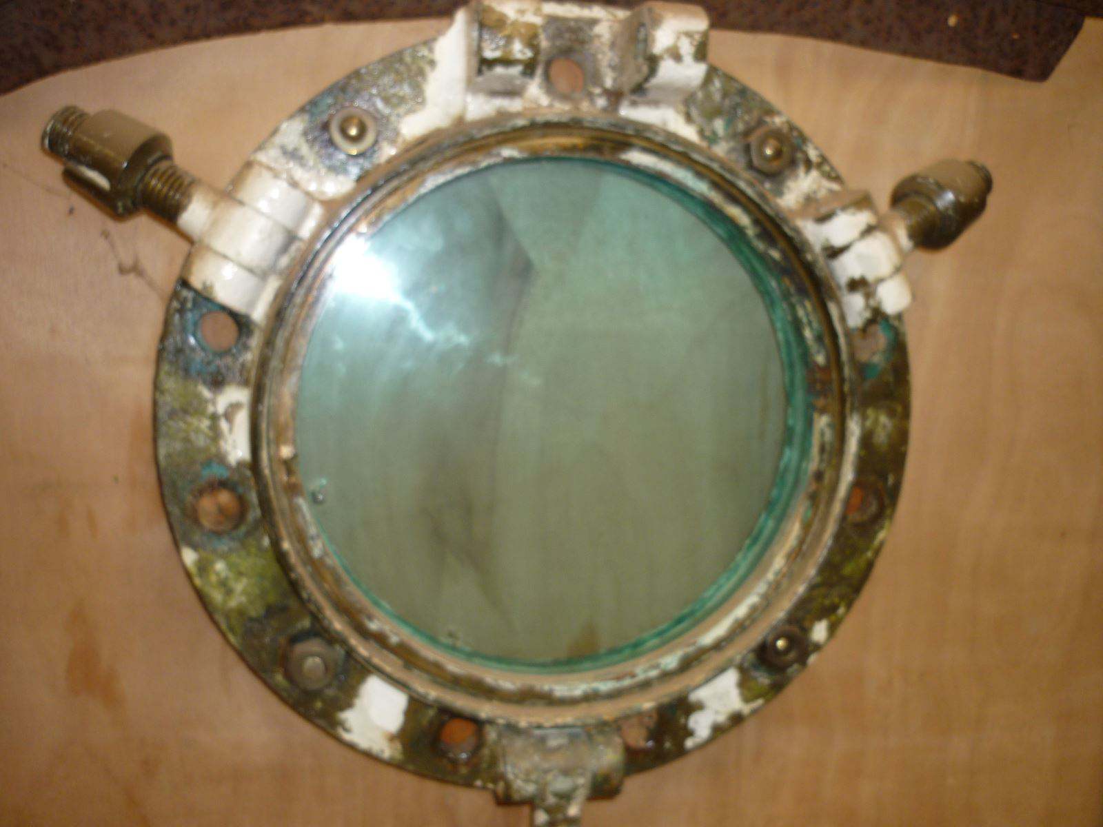 Ships Porthole Solid Brass Glass is 1″ thick. ex Sitmars Fairstar