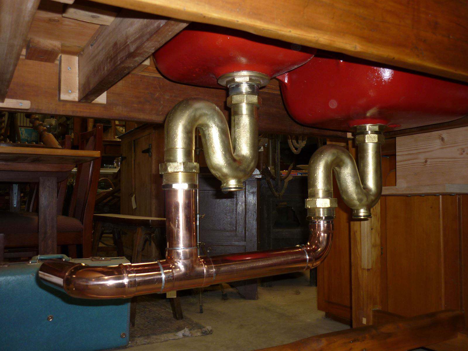 HRA  Workshop Copper Plumbing Made Up to Suit Restored Brass Traps & Sink
